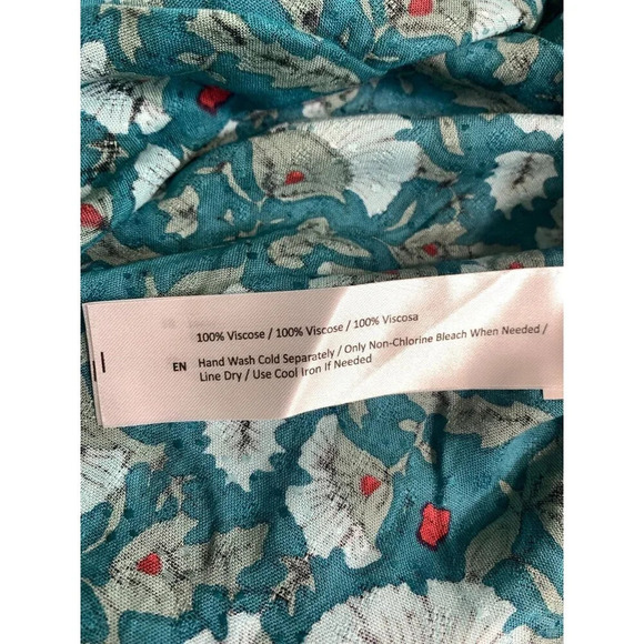 Boho Chic Blue Floral High-Low Wrap Dress With Long Sleeves & V-Neckline - Picture 10 of 11